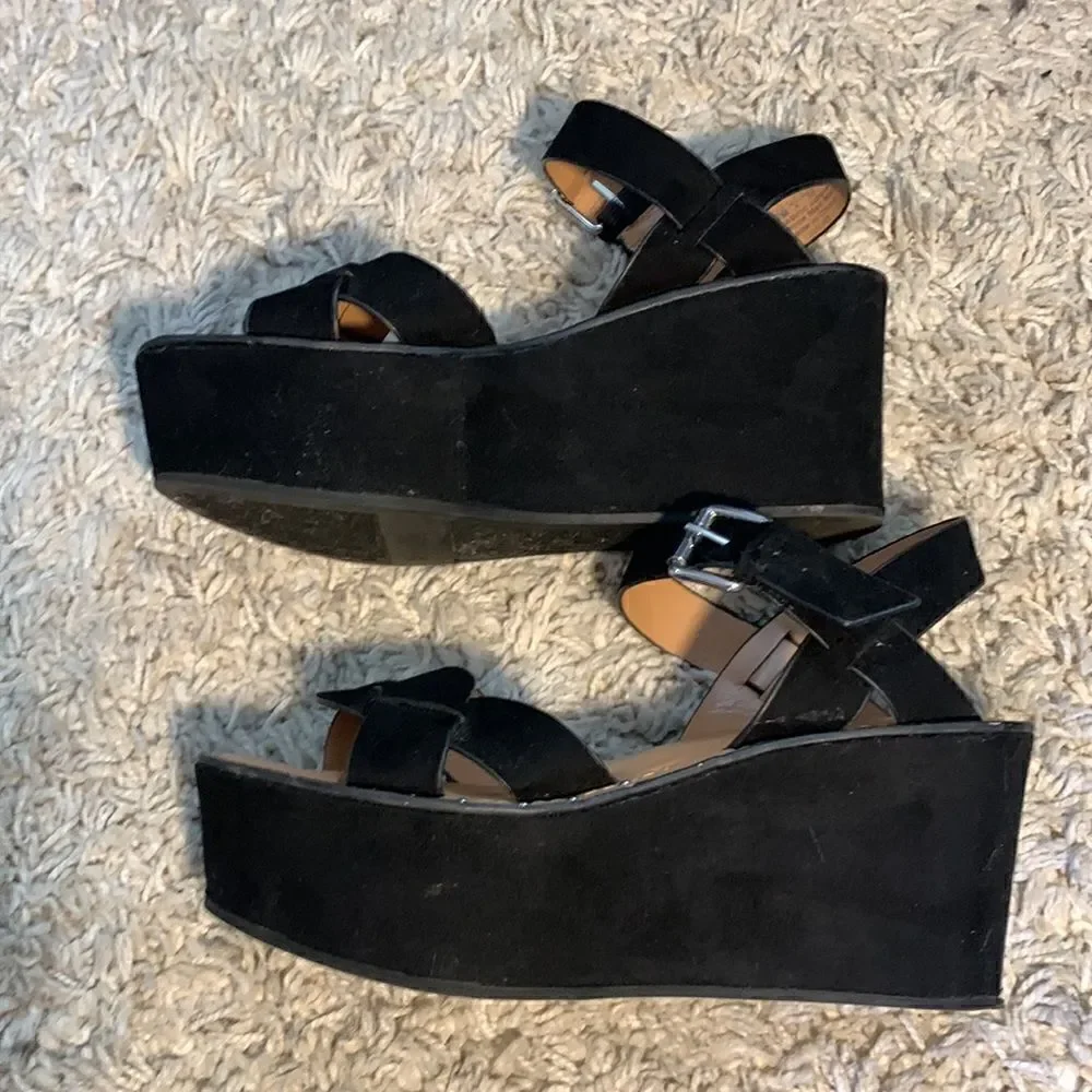 Franco Sarto GUC black suede like open toe platform sandals Size 6